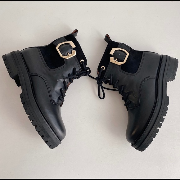 ✨New LOUISE ET CIE Saliha Lace Up Buckle Leather Combat Booties - Picture 6 of 10